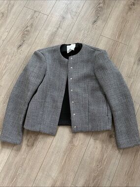 H&M Gray Collarless Textured Bomber Jacket